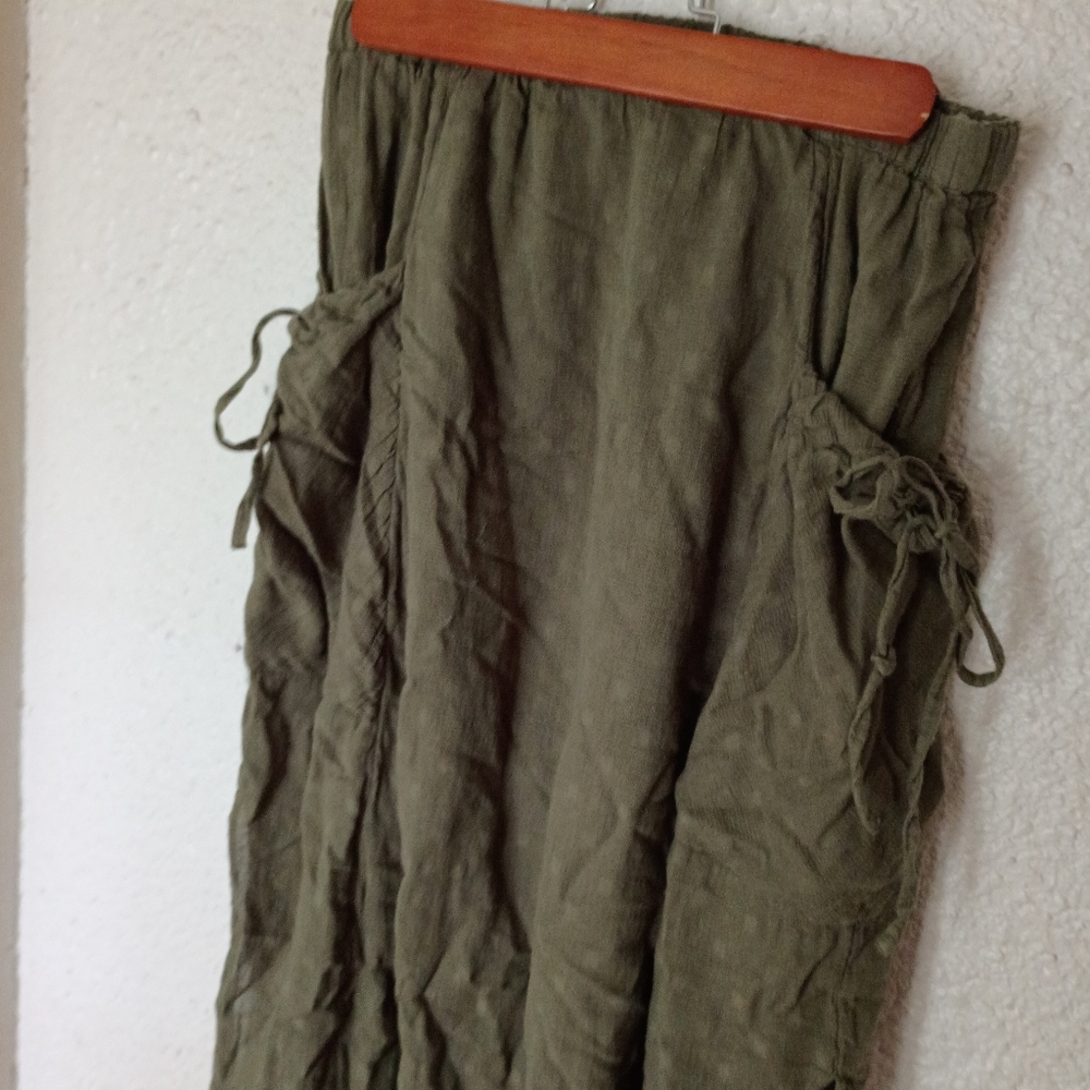Staring At The Stars Olive Green Women's Skirt Boho Hippie Retro  Flowing S Ties - Picture 3 of 7